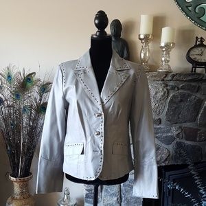 Pamela McCoy Grey Leather Studded Jacket